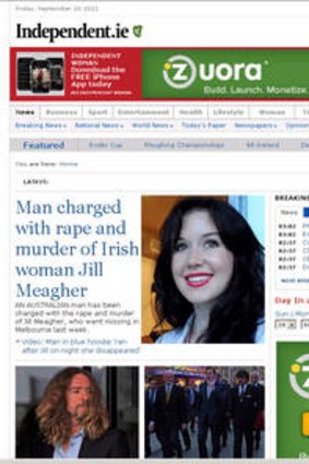 The <i>Irish Independent</i>'s home page.