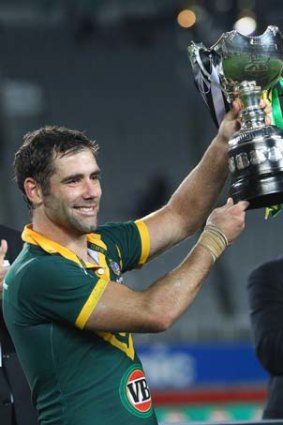 A victorious Cameron Smith after the 2012 match.