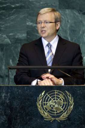 Kevin Rudd, Prime Minister of Australia, addresses the United Nations General Assembly.