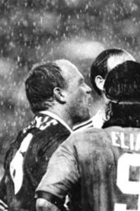 Mark Geyer, right and Wally Lewis face off during game two of the 1991 State of Origin at the Sydney Football Stadium.