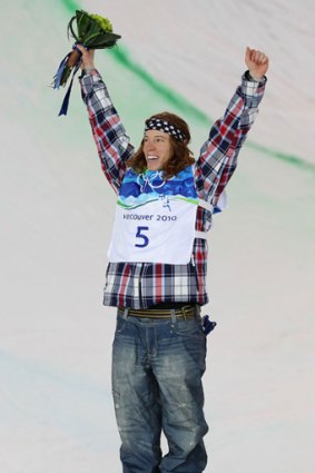 Shaun White of the United States reacts after winning the gold medal in the Snowboard Men's Halfpipe final.