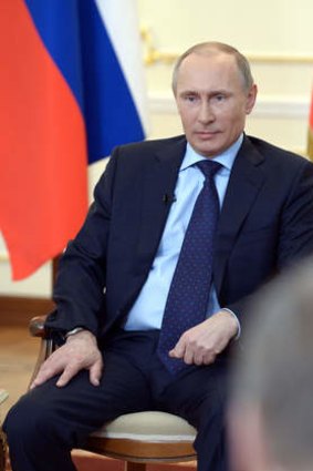 Vladimir Putin at a press conference in Russia.
