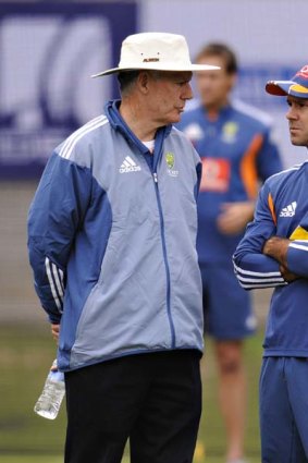 Ponting chats with selector Greg Chappell.