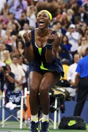 Serena Williams jumps for joy.