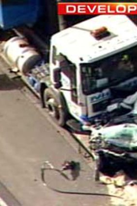 A Channel Seven aerial picture of the Western Ring Road crash.