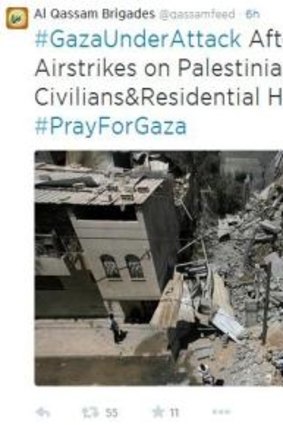 Hamas' tweets concentrate on graphic images from the conflict.