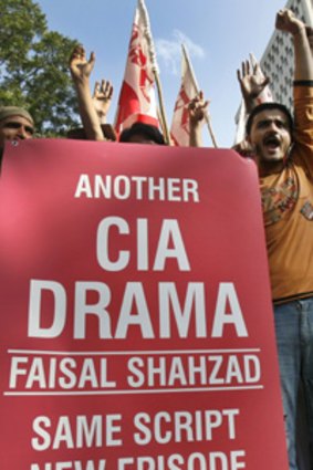 Anti-US... demonstrators in Karachi denounce the arrest of Falsai Shahzad.