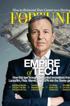 The Millennium Falcon on the cover of <i>Fortune</i> magazine, with Disney boss Bob Iger.