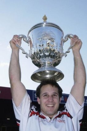 Mark Bartholomeusz of the Vikings celebrates winning the grand final against the Gold Coast during the Queensland Premier Rugby Union competition in 2003.