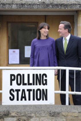 Pre-poll nerves ... David and Samantha Cameron after casting their votes.