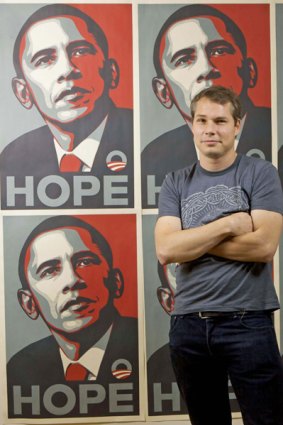 Shepard Fairey and his poster.