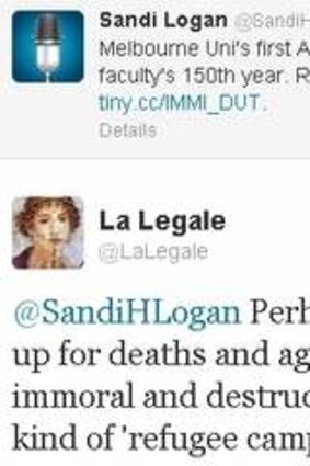 One of La Legale's contentious tweets to Sandi Logan.