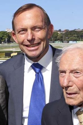 Day out: Tony Abbott with his father Richard at Randwick.
