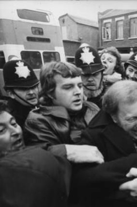 Union leader Arthur Scargill is arrested on the picket line during the national miners' strike of 1984-85.