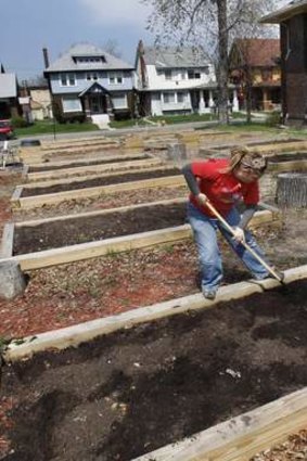 Kate Cramer-Herbst in one of Detroit's urban gardens.