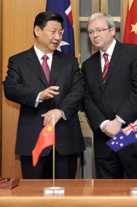 Strained relations ... China's Vice President Xi Jinping pictured with former foreign minister Kevin Rudd.