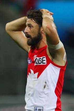 Nick Malceski of the Swans shows his frustration during the match against the Adelaide Crows.