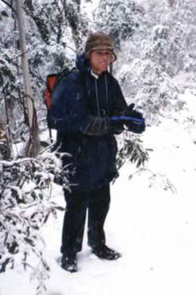 Tim's joy at his first walk in the snow at Camels Hump track, Tidbinbilla in 1992.