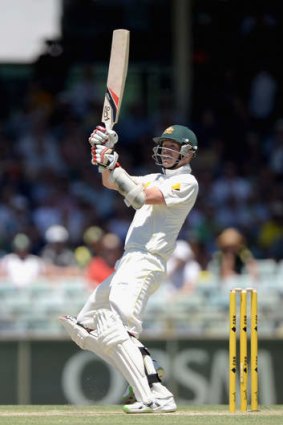 Peter Siddle of Australia bats during day two.