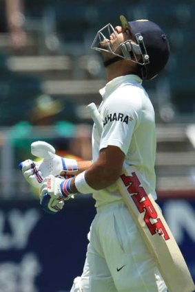 Virat Kohli curses his luck after being dismissed four short of a second hundred in the Test.