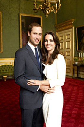 Prince William and Kate Middleton pose for one of their official engagement photos, taken by photographer Mario Testino