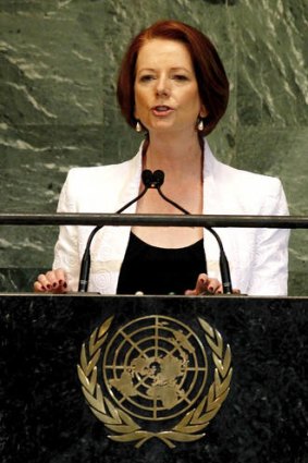 "Peacekeepers must be peacebuilders" ... Prime Minister Julia Gillard addresses the United Nations General Assembly.