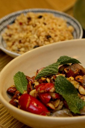 The second course of 12-hour roasted lamb shoulder, fattoush and cracked wheat pilaf.