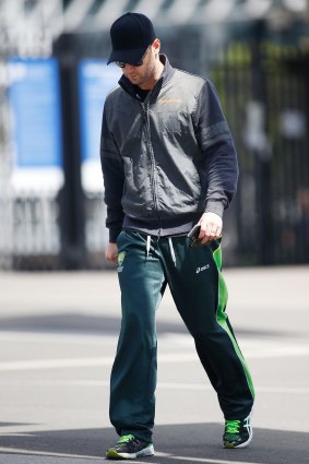 Friend and teammate Michael Clarke arrives at Moore Park.