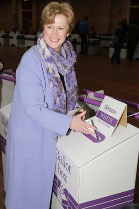 Greens leader Christine Milne votes in Hobart.
