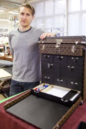 New York tattooist Scott Campbell, at the workshop, with a box made to house his equipment.