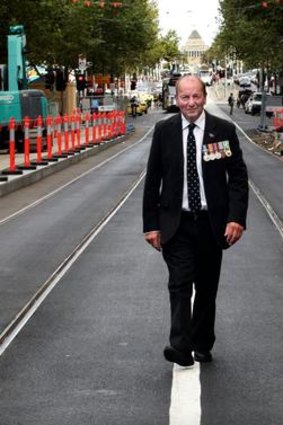 Hoping for a return: Vietnam veteran Brian Tateson on Swanston Street, where he and comrades were first cheered in 1988.