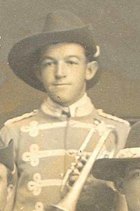 Gallipoli Trumpeter Ted McMahon as a young man who was in the Boulder City Brass Band which was directed by his uncle Hugh McMahon, who was known the emperor of the cornet.
