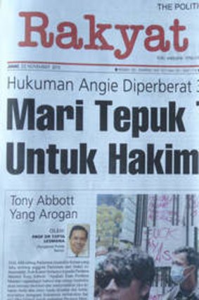 Indonesia newspaper Rakyat Merdeka had a front page opinion story entitled "Tony Abbott is arrogant" on November 22.