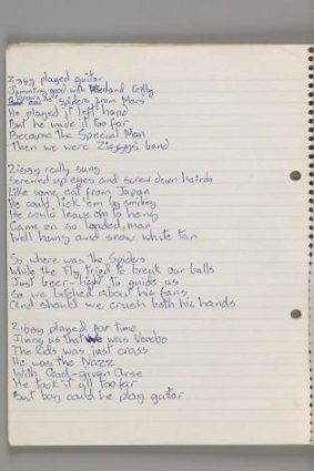 Original lyrics for Ziggy Stardust, by David Bowie, 1972. 