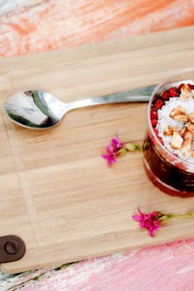 Sweet ending ... Sadhana Kitchen's dark chocolate mousse with berry jam and superfood praline.