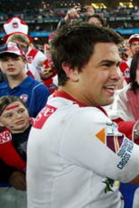 Glory days: Jamie Soward celebrates with supporters after the Dragons' 2010 grand final win.