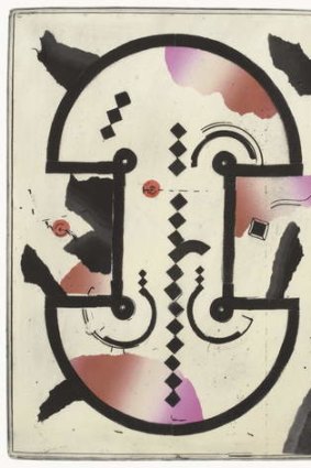 Jock Clutterbuck's Aten Cartouche, a 2010 etching, aqua-tint and colour stencil.