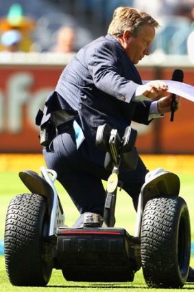 Nice segue &#8230; Ian Healy is about to eat MCG turf after mocking Joe the Cameraman's Segway skills yesterday.