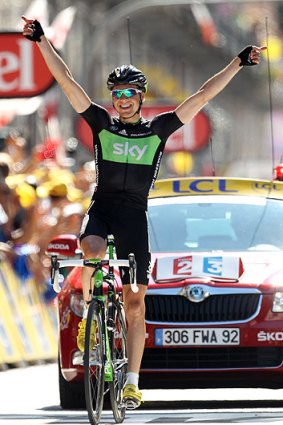 Norway's Edvald Boasson Hagen celebrates after winning the 17th stage of the Tour de France.