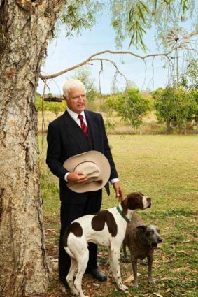 Bob Katter relaxes at home with his dogs Bertie and Jack. <i>Picture: Michael Chambers</i>