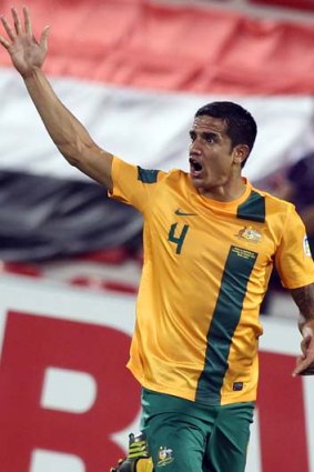 Competitor: Tim Cahill celebrates his equaliser.