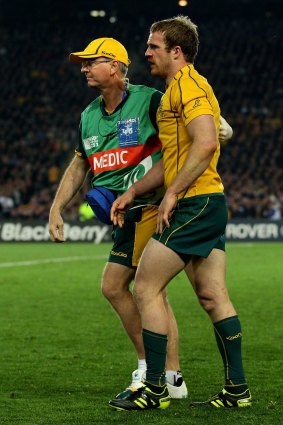 Inspriation: Wallabies player Pat McCabe during his heroic efforts in the 2011 World Cup.