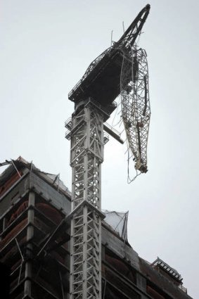 The damaged crane in Manhattan.