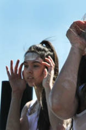 Year 9 student Maddison Paluch and fellow students perform at the announcement of the Corroboree Sydney program.