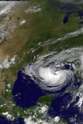 Tropical Storm Isaac as seen from a NASA satellite as it approaches landfall.