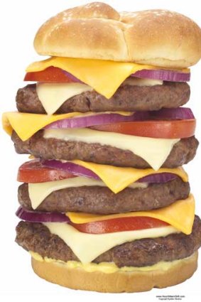 Triple Bypass burger at Heart Attack Grill.