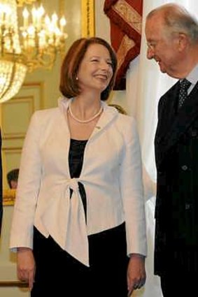 Former king Albert II with former prime minister Julia Gillard at a summit in Brussels in 2010.