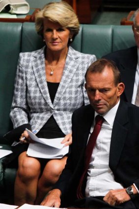 Tony Abbott and Julie Bishop during question time yesterday.