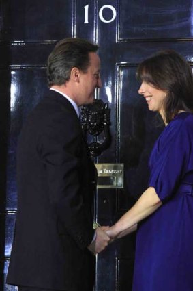 David and Samantha Cameron arrive at 10 Downing Street.