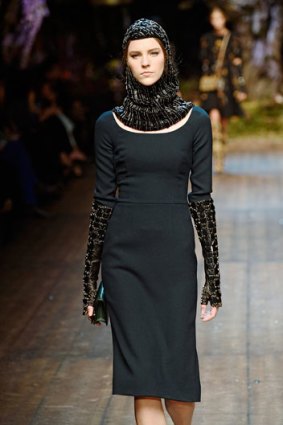 Nicole Pollard walks the runway at the Dolce & Gabbana Autumn Winter 2014 fashion show during Milan Fashion Week on February 23, 2014 in Milan, Italy.